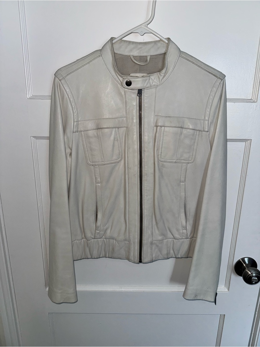 Vintage GAP Cream Leather Zip-Front Moto Jacket